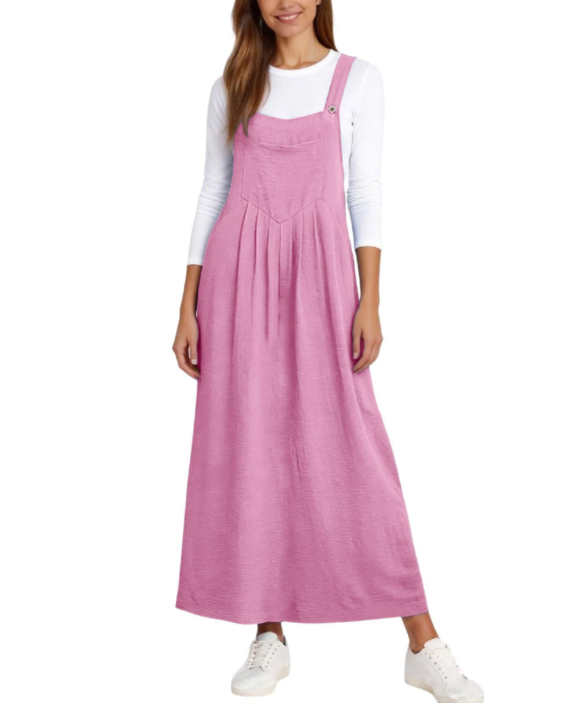 Madison Women's Overalls Dress – A-Line Midi Dress with Adjustable Straps and Pockets