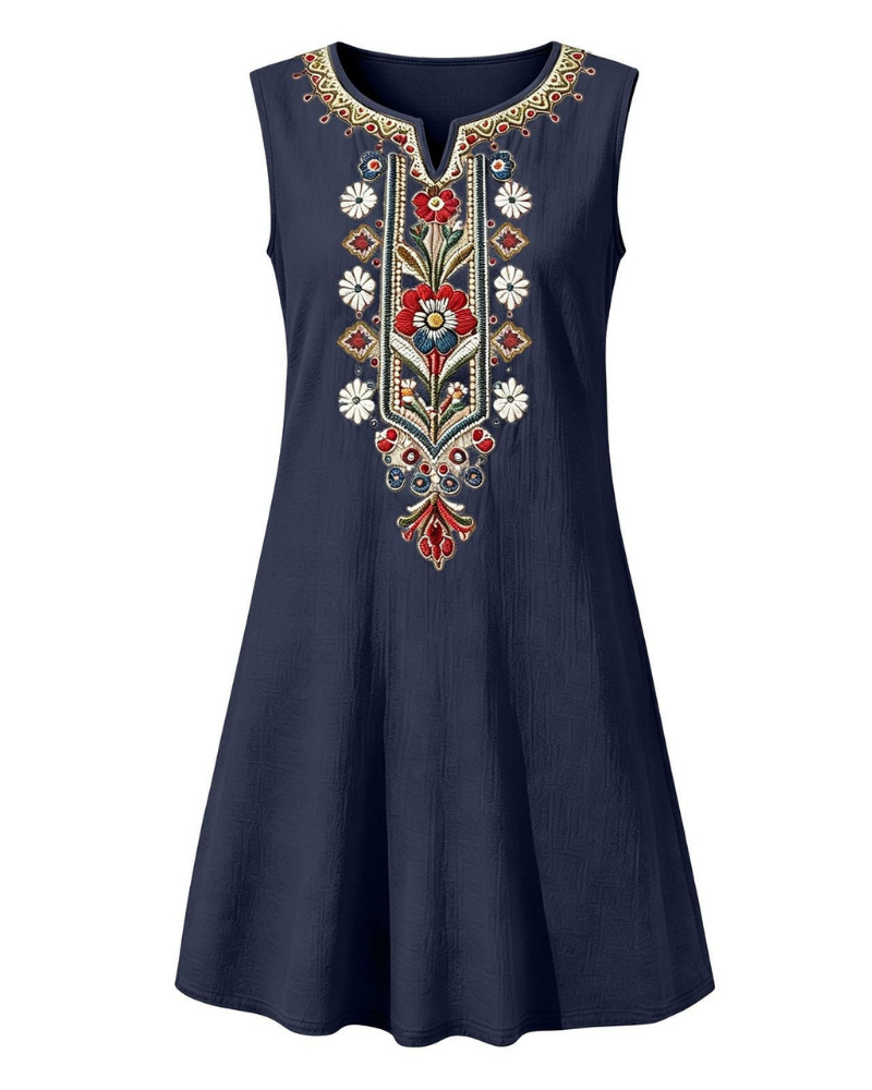 Sienna Women's Long Summer Dress – Cotton and Linen, A-Line Cut and Side Pockets