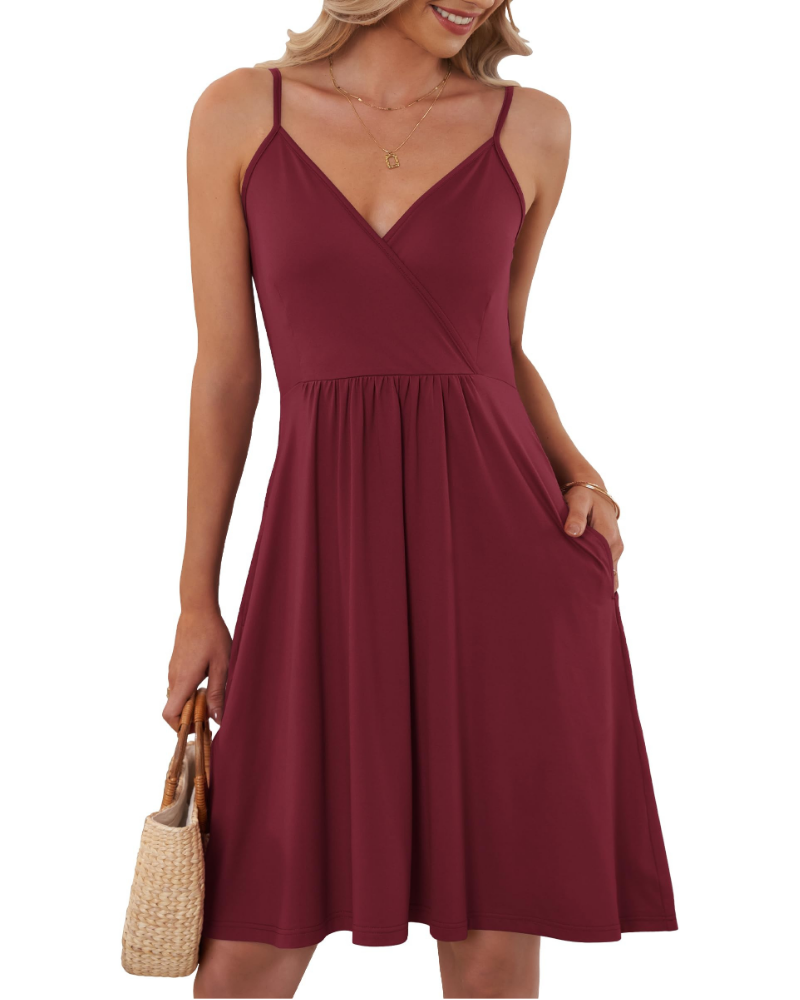 Everly Vestido Corto de Mujer – Escote en V, Tirantes Finos y Bolsillos Laterales