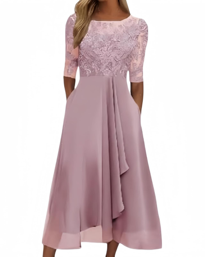 Victoria Women's Midi Dress – Lace and Chiffon Dress with Half Sleeves