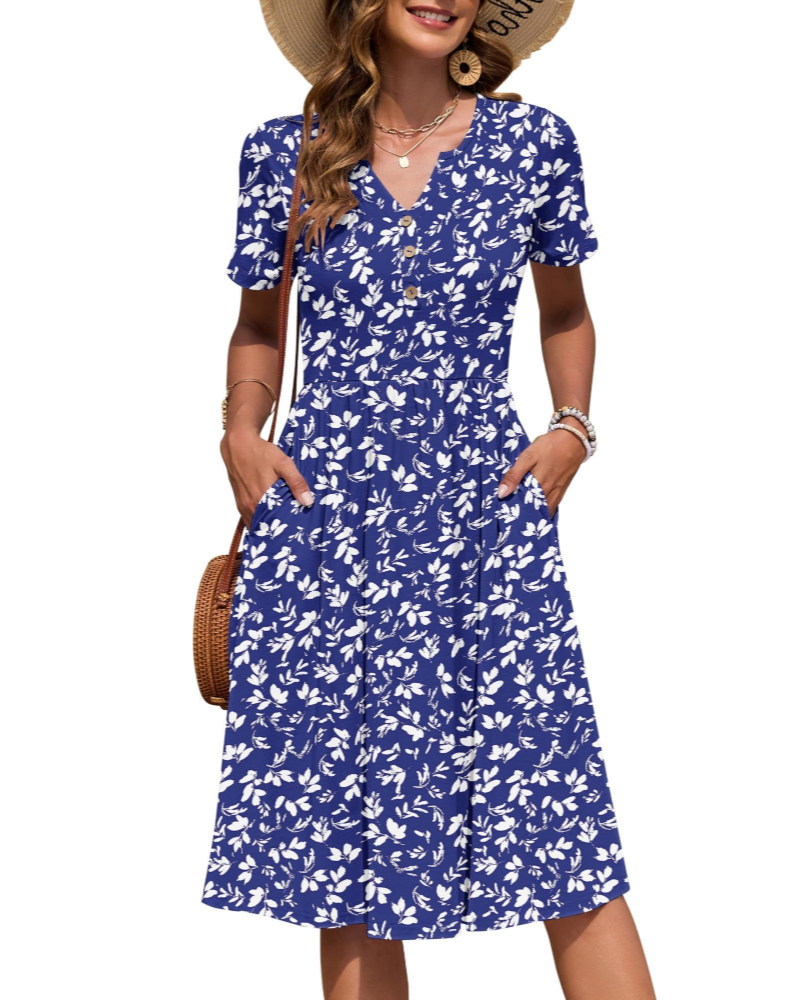 Robe midi Megan Abito Donna – Robe d'été avec décolleté en V, taille empire et poches
