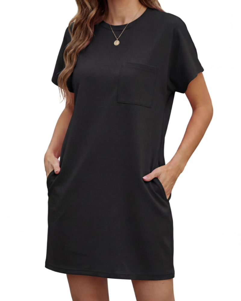 Molly Abito Mini Donna – Vestido de verano plisado con cuello redondo y bolsillos