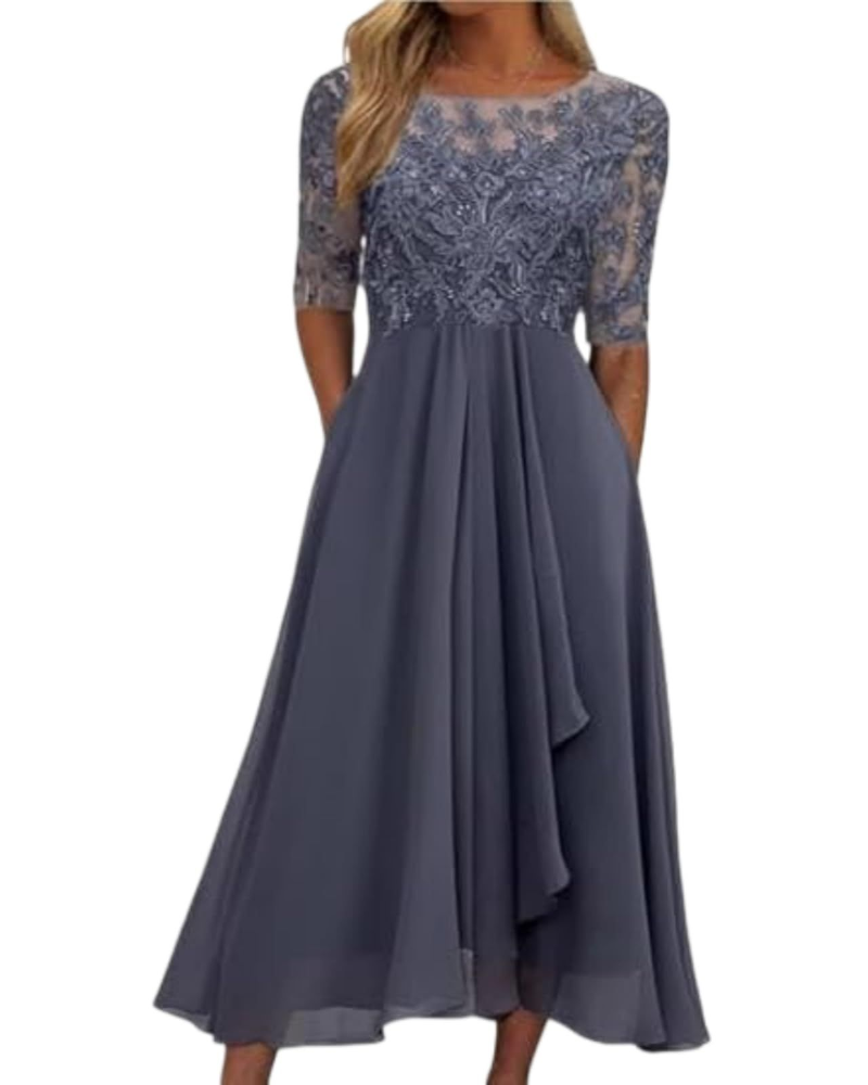 Victoria Women's Midi Dress – Lace and Chiffon Dress with Half Sleeves