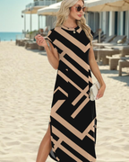 Rochie maxi pentru femei Hailey – decolteu rotund, fără mâneci, buzunare și imprimeu tie-dye