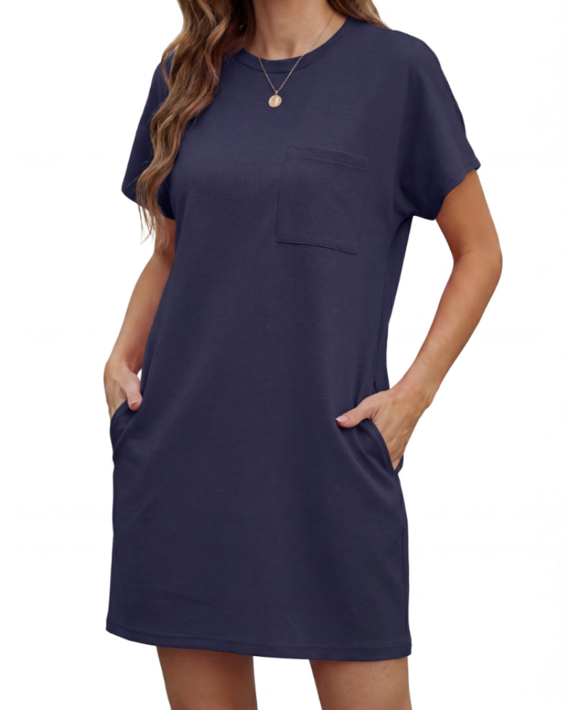 Molly Abito Mini Donna – Vestido de verano plisado con cuello redondo y bolsillos