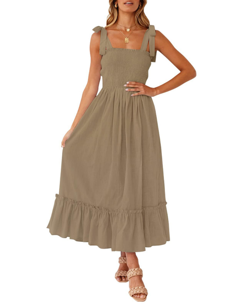 Amelia Women's Dress – Boho Floral Dress with Tied Straps, Smocked Bust & Tiered Skirt