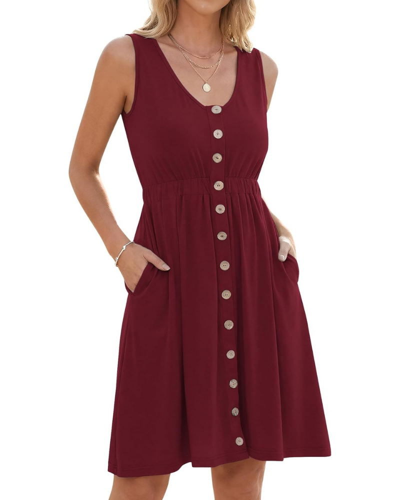 Combinaison d’été pour femme Whitney – col en V, taille élastiquée, boutons et poches