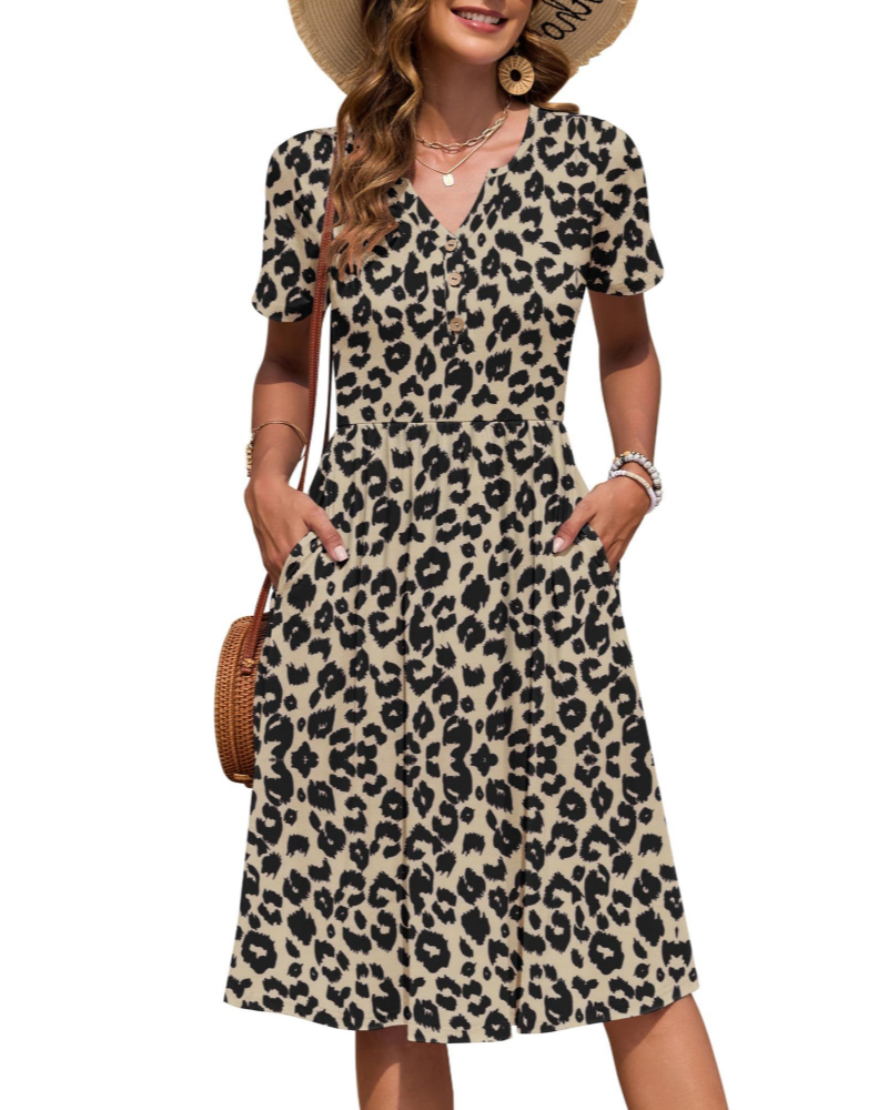 Robe midi Megan Abito Donna – Robe d'été avec décolleté en V, taille empire et poches