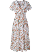 Diana Women's Midi Dress – Floral Chiffon Dress with V-Neck and Short Sleeves