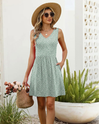 Isabelle Women’s Mini Dress – V-Neck, A-Line, Pleats and Side Pockets