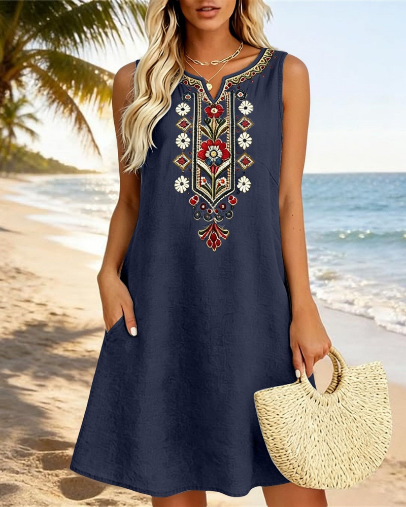 Sienna Women's Long Summer Dress – Cotton and Linen, A-Line Cut and Side Pockets