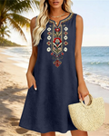 Sienna Women's Long Summer Dress – Cotton and Linen, A-Line Cut and Side Pockets