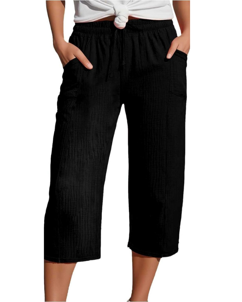 Savannah Women's Capri Pants – Linen Blend, Elastic Waist, and Side Pockets