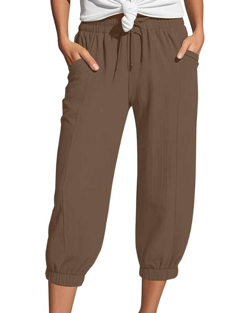 Sienna Women's Capri Pants – Linen and Cotton, High Waist with Drawstring and Wide Leg