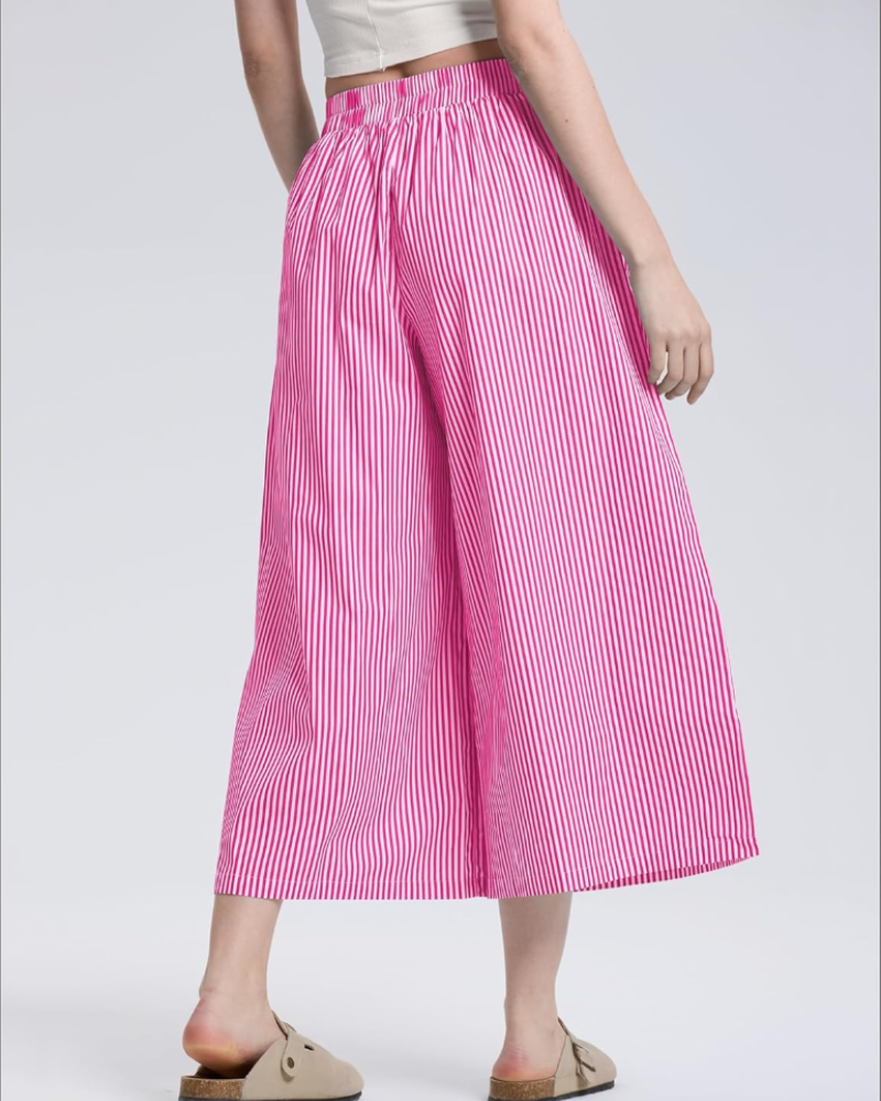 Lauren Women's Capri Pants – Elastic Waist, Wide Leg, and Striped or Checked Pattern