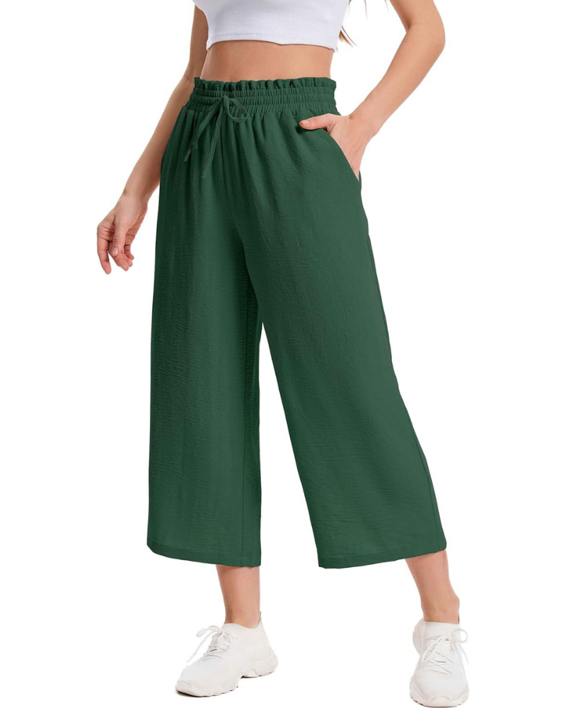 Phoebe Women's Capri Pants – High Waist with Drawstring, Wide Leg, and Pockets