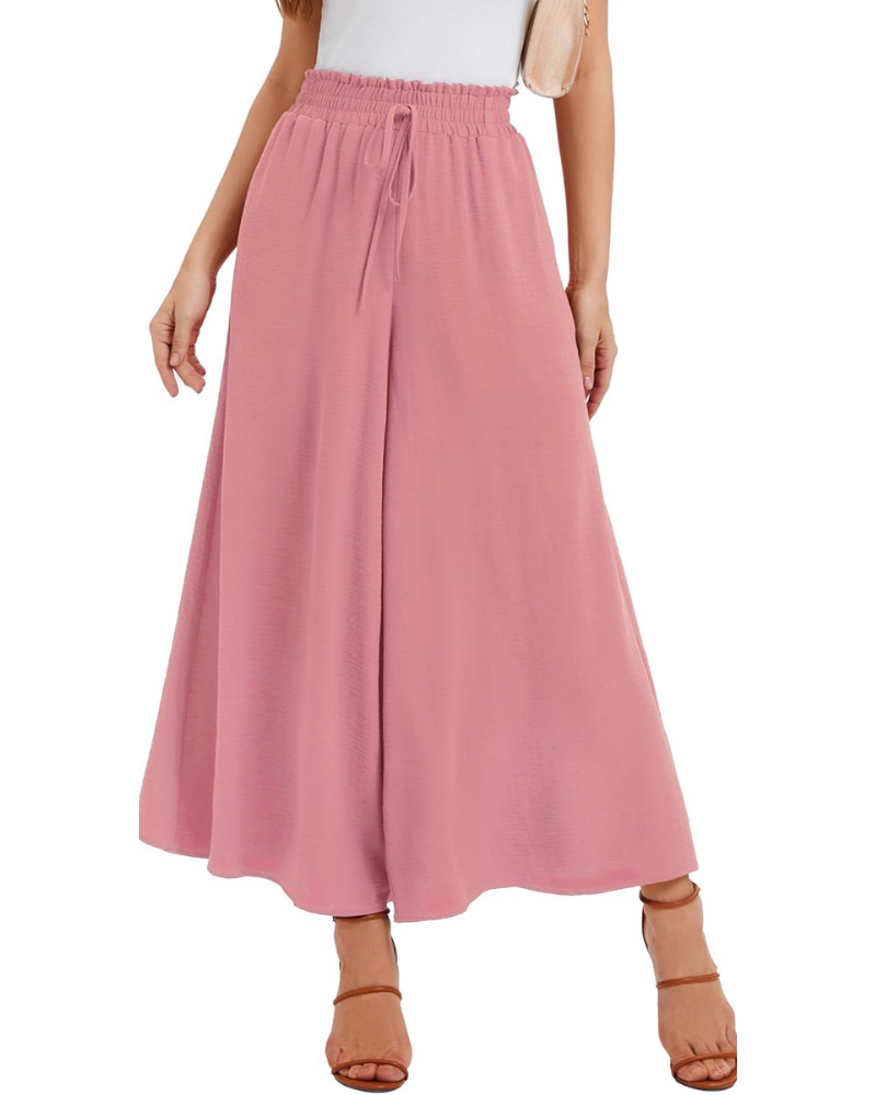 Pantalones Palazzo para mujer Tabitha – Cintura alta elástica, volantes y bolsillos