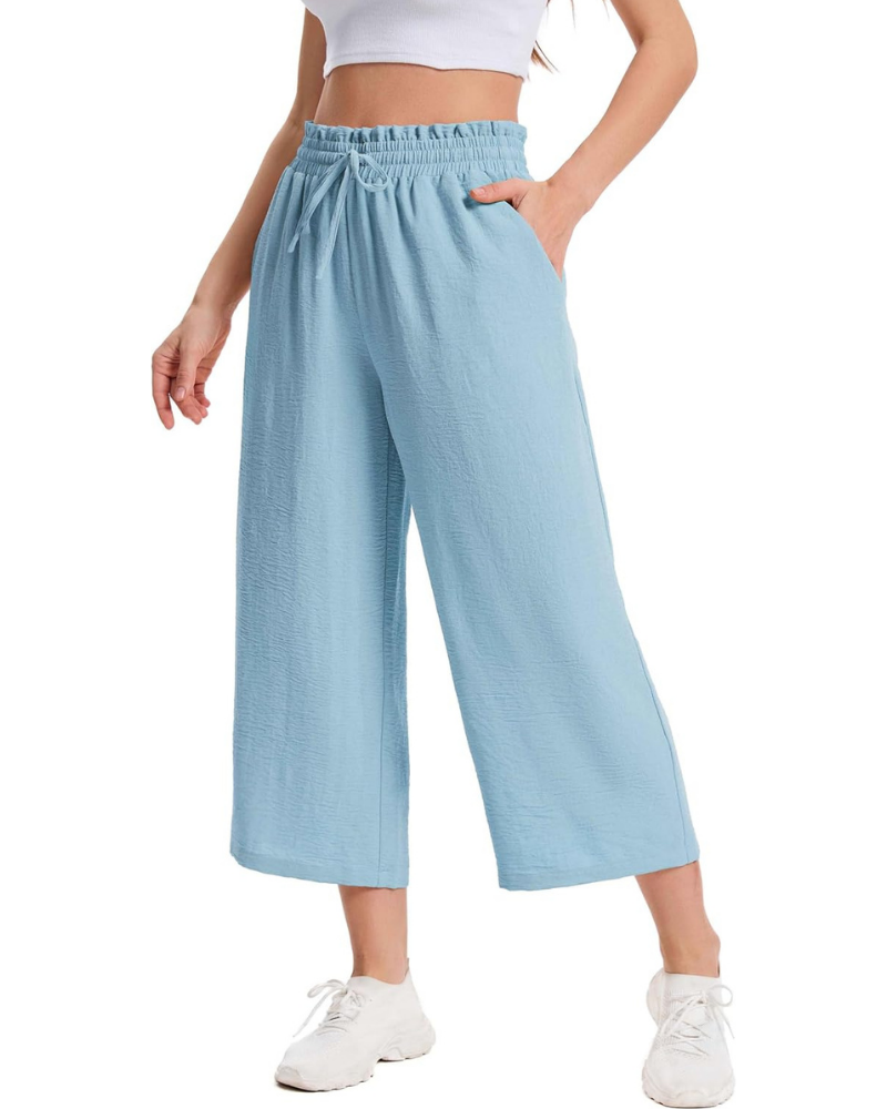Phoebe Women's Capri Pants – High Waist with Drawstring, Wide Leg, and Pockets
