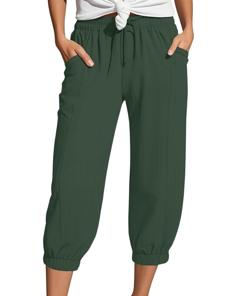 Sienna Women's Capri Pants – Linen and Cotton, High Waist with Drawstring and Wide Leg