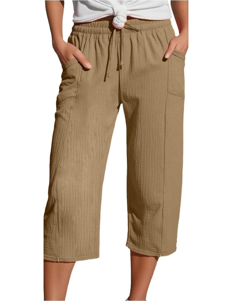 Savannah Women's Capri Pants – Linen Blend, Elastic Waist, and Side Pockets