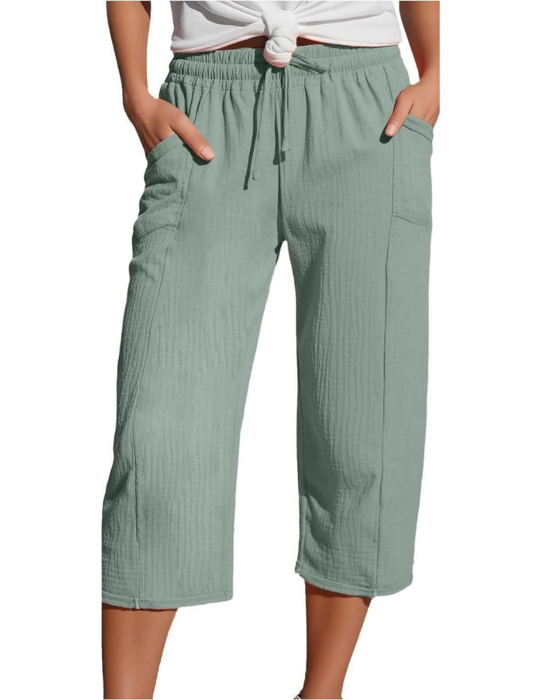Savannah Women's Capri Pants – Linen Blend, Elastic Waist, and Side Pockets