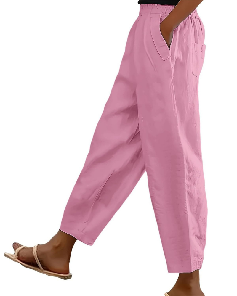 Sophia Women's Pants in Linen Cotton – Elastic Waist, Straight Leg, and Casual Pockets