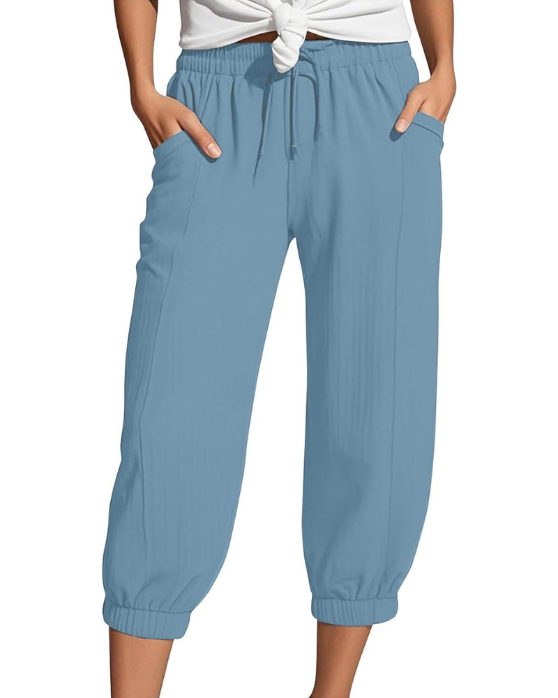 Sienna Women's Capri Pants – Linen and Cotton, High Waist with Drawstring and Wide Leg