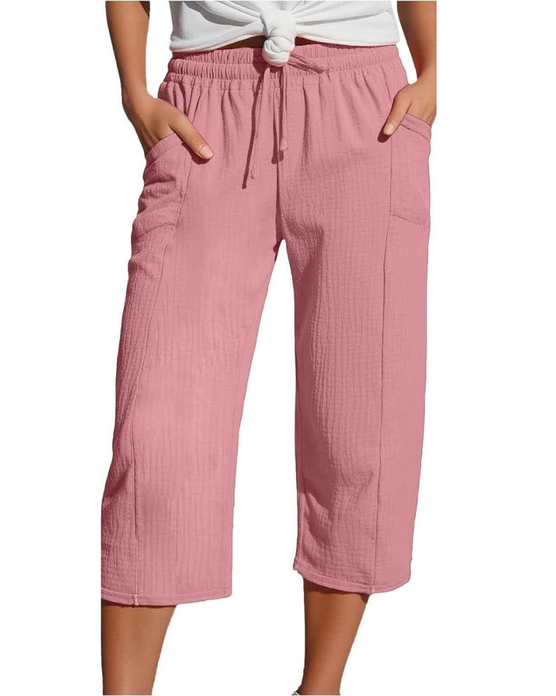 Savannah Women's Capri Pants – Linen Blend, Elastic Waist, and Side Pockets