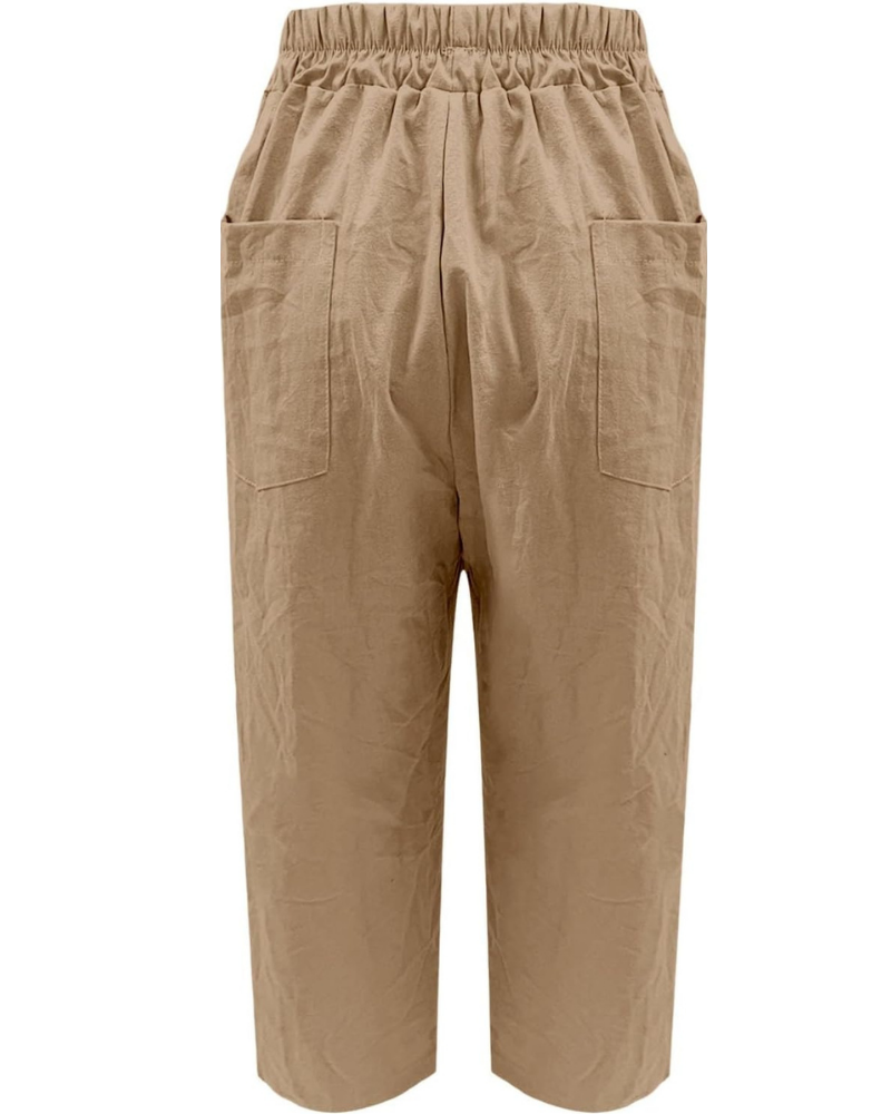 Sophia Women's Pants in Linen Cotton – Elastic Waist, Straight Leg, and Casual Pockets