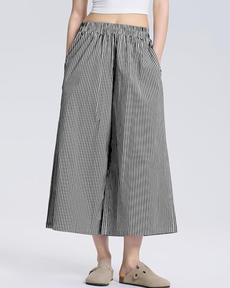 Lauren Women's Capri Pants – Elastic Waist, Wide Leg, and Striped or Checked Pattern