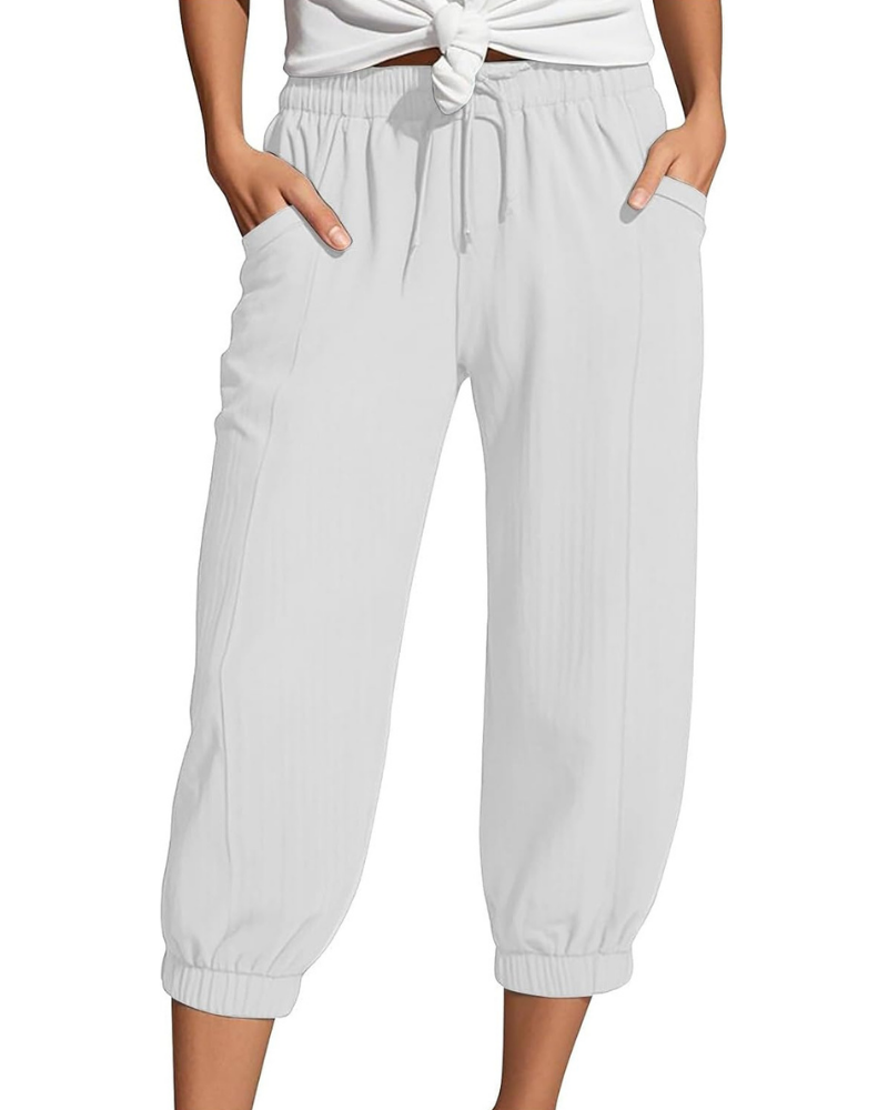 Sienna Women's Capri Pants – Linen and Cotton, High Waist with Drawstring and Wide Leg