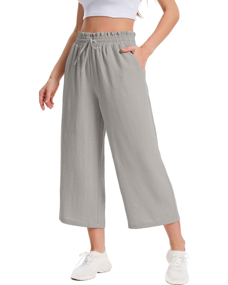 Phoebe Women's Capri Pants – High Waist with Drawstring, Wide Leg, and Pockets