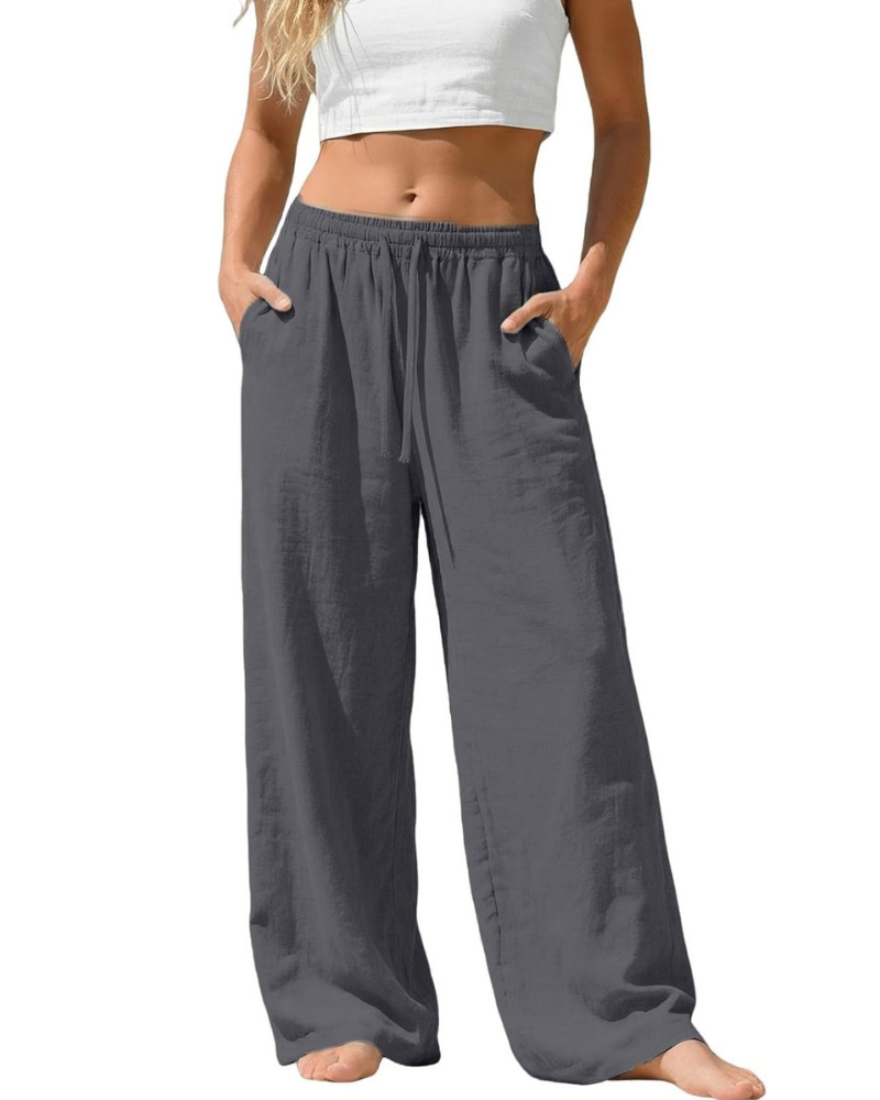 Amelia Palazzo Pants for Women – Cotton and Linen, High Elastic Waist with Pockets