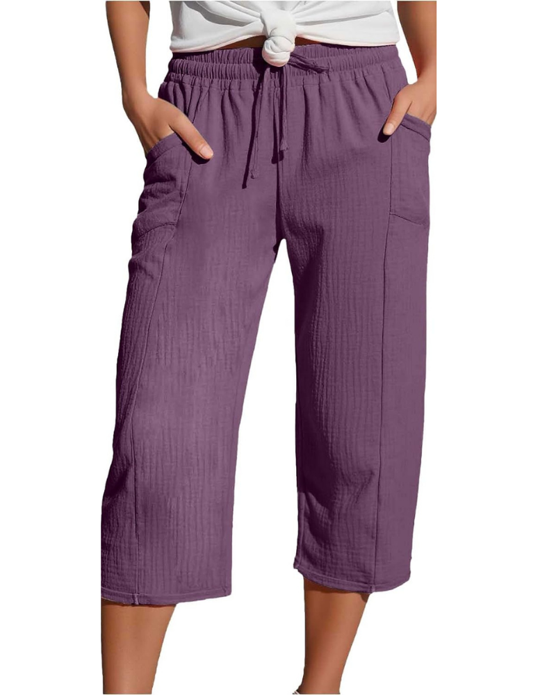 Savannah Women's Capri Pants – Linen Blend, Elastic Waist, and Side Pockets