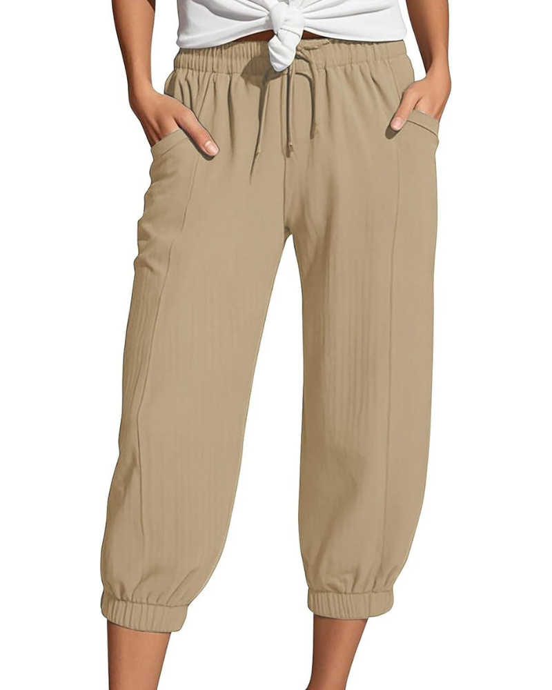 Sienna Women's Capri Pants – Linen and Cotton, High Waist with Drawstring and Wide Leg