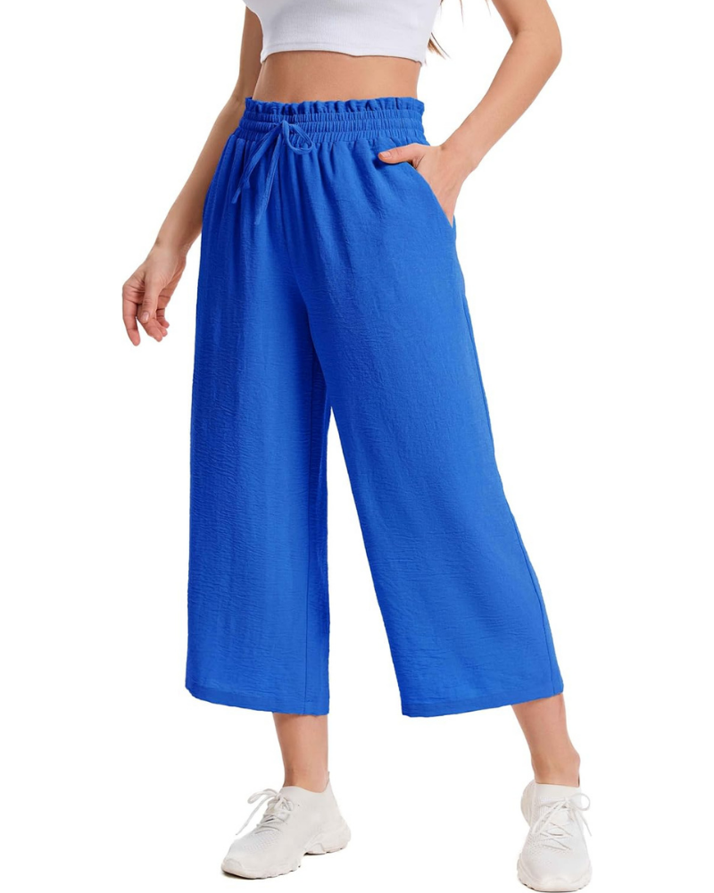 Phoebe Women's Capri Pants – High Waist with Drawstring, Wide Leg, and Pockets