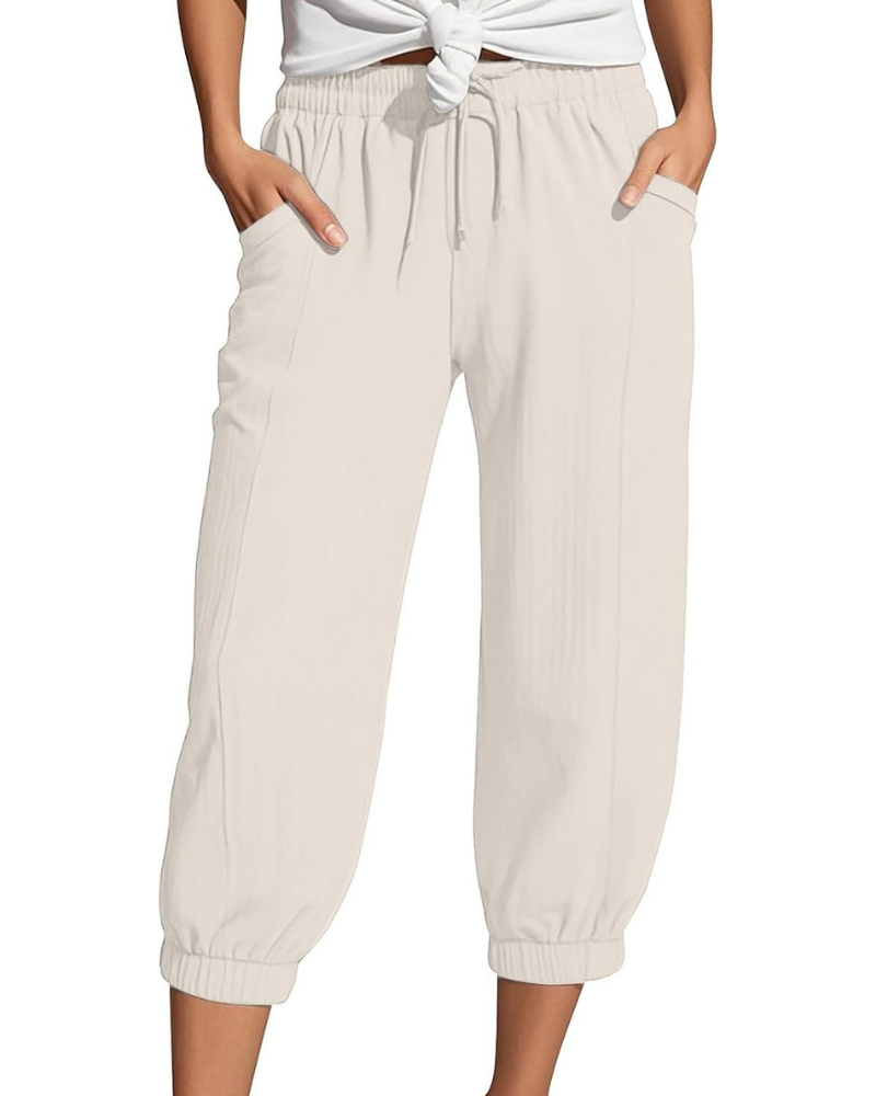 Sienna Women's Capri Pants – Linen and Cotton, High Waist with Drawstring and Wide Leg