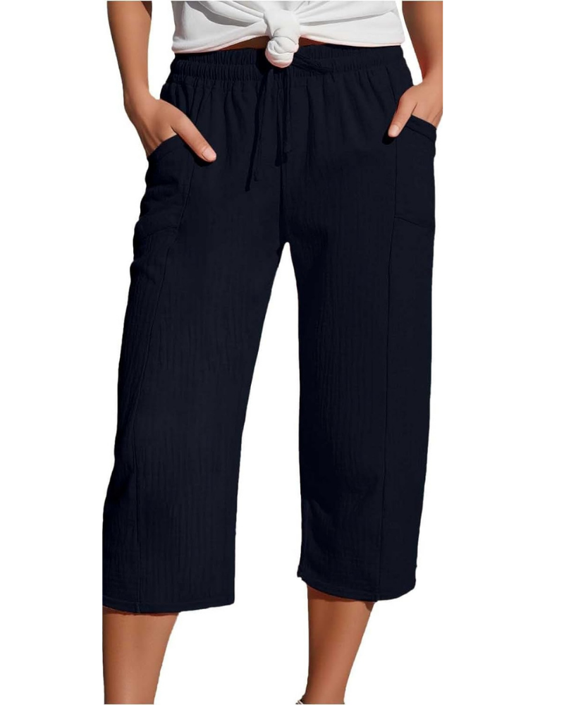 Savannah Women's Capri Pants – Linen Blend, Elastic Waist, and Side Pockets