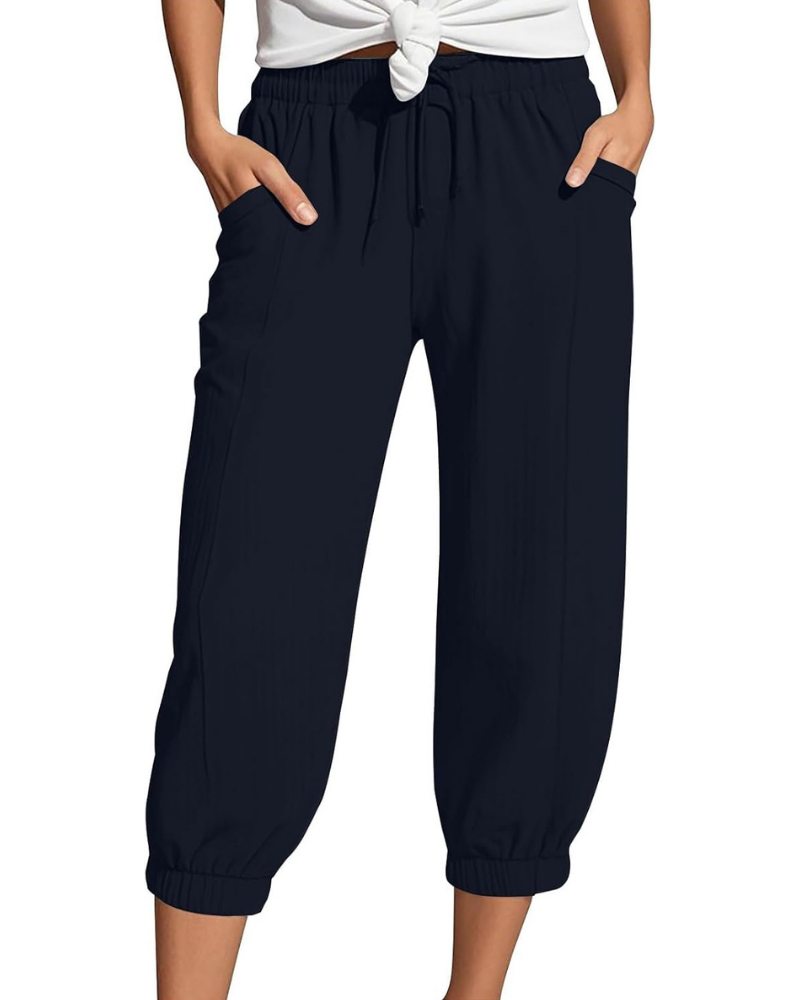 Sienna Women's Capri Pants – Linen and Cotton, High Waist with Drawstring and Wide Leg
