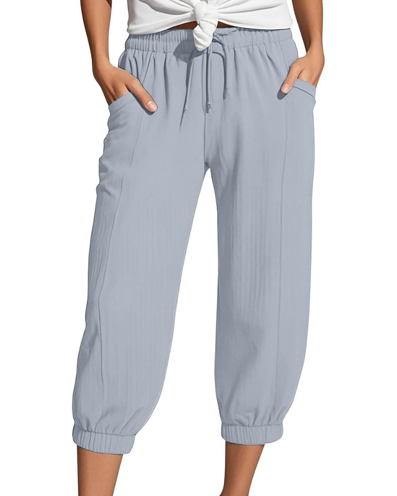 Sienna Women's Capri Pants – Linen and Cotton, High Waist with Drawstring and Wide Leg