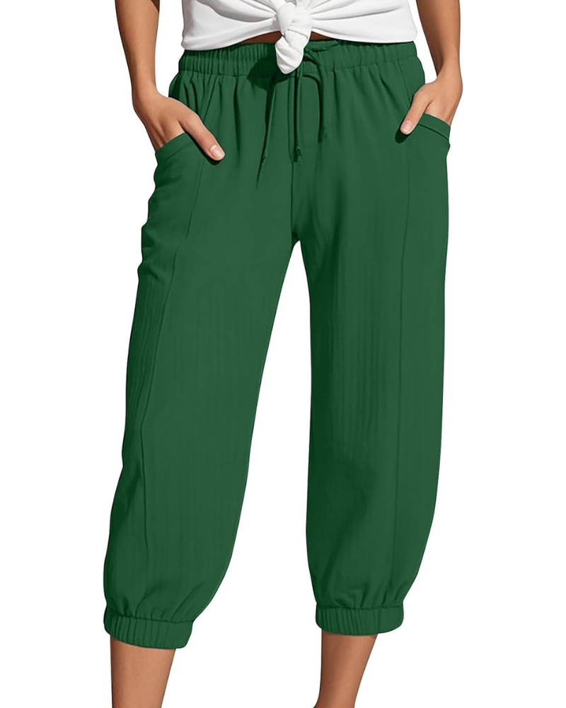 Sienna Women's Capri Pants – Linen and Cotton, High Waist with Drawstring and Wide Leg