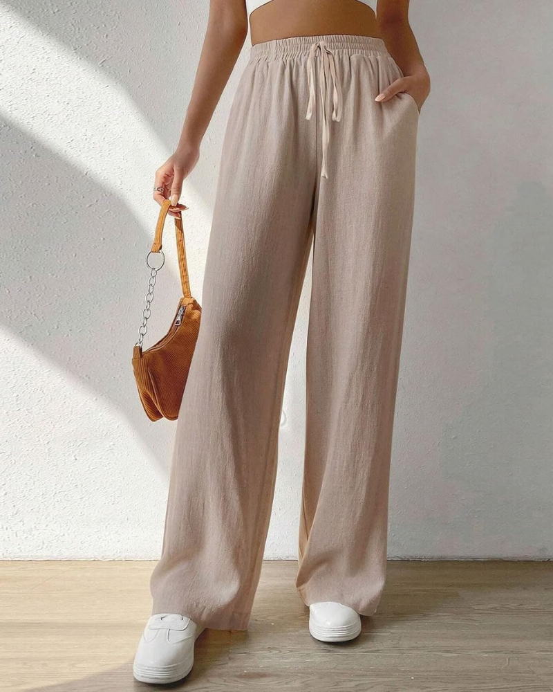 Rosalind Women's Palazzo Pants – Cotton and Linen, High Waist with Drawstring and Pockets