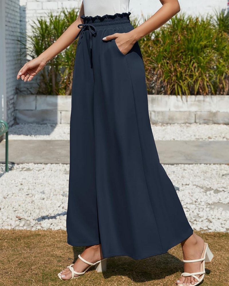 Madeline Women's Palazzo Pants – High Elastic Waist, Wide Leg, and Pockets