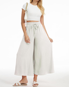 Pantalones Palazzo para mujer Tabitha – Cintura alta elástica, volantes y bolsillos