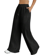 Pantalones Meredith para mujer – Cintura alta con cordón, bolsillos y pierna ancha