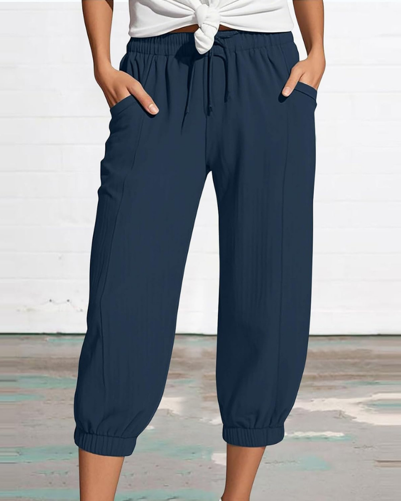 Sienna Women's Capri Pants – Linen and Cotton, High Waist with Drawstring and Wide Leg