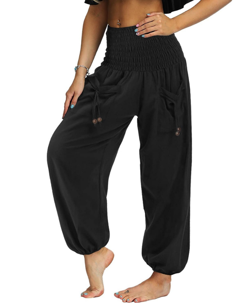 Luna Women's Harem Pants – High Waist Pleated with Pockets, Boho and Yoga Style