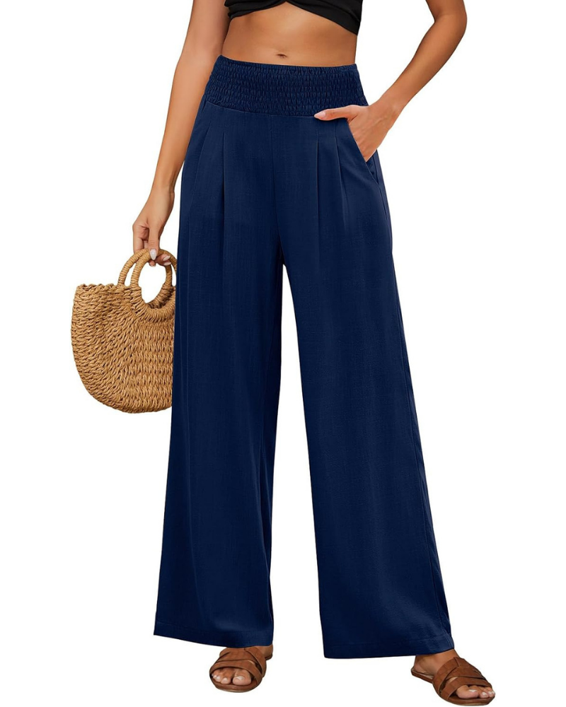 Brielle Women's Linen Pants – High Elastic Waist, Wide Leg, and Pockets