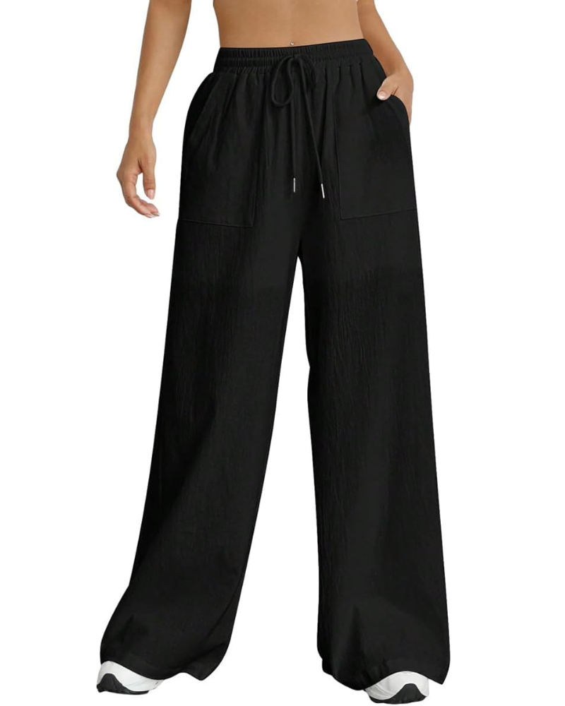 Pantalones Meredith para mujer – Cintura alta con cordón, bolsillos y pierna ancha