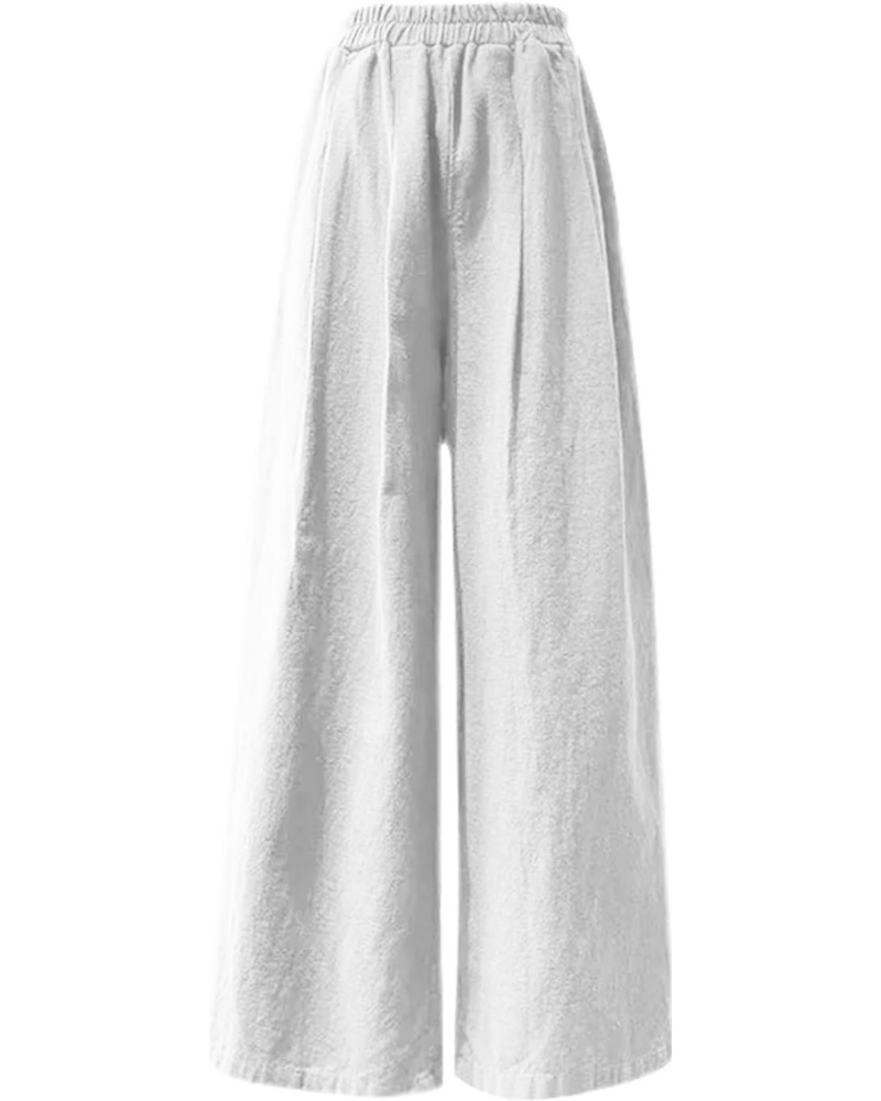 Amelia Palazzo Pants for Women – Cotton and Linen, High Elastic Waist with Pockets